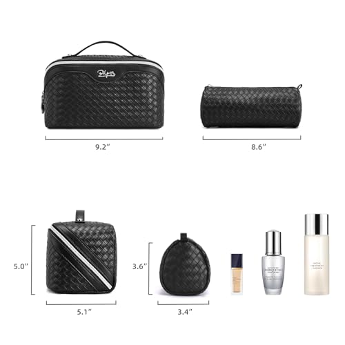 BOYATU Travel Makeup Bags for Women: 3 Pcs Large Make up Bags Set - Vegan Leather Cosmetic Bag for Traveling - Waterproof Toiletry Organizer (L05 Black) - color: L05 Black