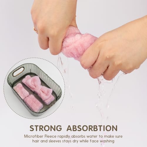 WSYUB Spa Headband and Wristbands for Face Washing,Face Wash Headband and Wristband Set,Black and Pink,6pcs - color: Black and Pink