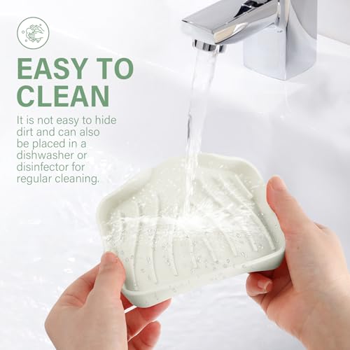 Silicone Soap Dish with Drain, SAISN Kitchen Soap Tray for Shower 2 Pack Self Draining Soap Dish Soft Bathroom Soap Holder for Kitchen Sink Flexible Portable Soap Saver, Beige - color: Beige
