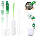 XYFuuee 5 Pack Bottle Brush Set, 5 in 1 Water Bottle Cleaning Brush, Long Handle Narrow Cup Cleaner, 3 Straw Brushes for Stanley, Travel Nipple Detail Washer Brush for Wine Lid Gap (Green) - color: Green