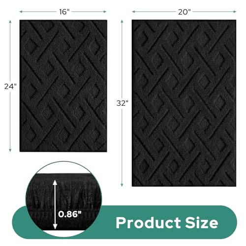 HOMEIDEAS Black Bathroom Rug Set 2 Piece, Soft Microfiber Tufted Bath Mats, Super Absorbent Non Slip, Machine Washable Bathroom Rugs for Tub, Shower and Floor, 20" x 32" Plus 16" x 24" - color: Black
