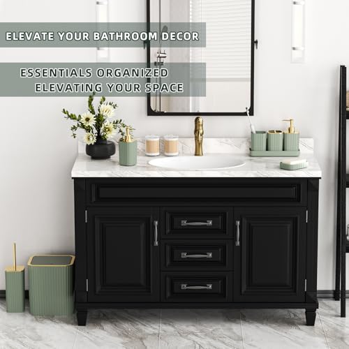 XLHOMO Bathroom Accessories Set - Gorgeous Bathroom Set, 10PC Sage Green Bathroom Accessory Set, Toilet Brush, Trash Can & Soap Dispenser - size: Bath Set, style: Sage Green&Gold