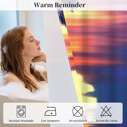 No Hook Tropical Sunset Shower Curtain with Snap in Liner | 71x74 Inches, Beach Scene Shower Curtains for Modern Bathroom, Mesh Top Window Waterproof Washable Fabric - color: Purple Scenery
