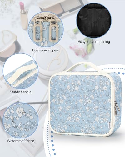Relavel Travel Makeup Case, Professional Makeup Artist Makeup Bag, Portable Makeup Train Case Organizer with Adjustable Dividers, Cute Cosmetic Bags Birthday Gifts for Girls and Women - color: White Floral Print, size: Small