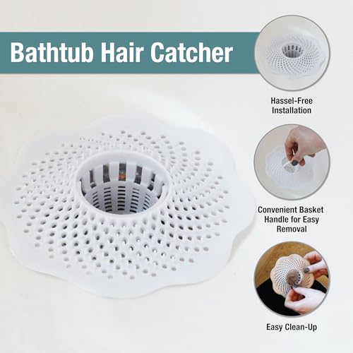Danco Bathtub Drain Hair Catcher with in-Drain Basket and Strainer Pegs, fits 1.8″ Tub Drains, Protects Drains from Clogs, White, (10306) - size: 1-Pack In-Drain