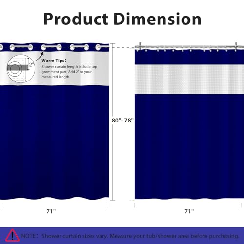 No Hook Shower Curtain with Snap in Liner, Waffle Shower Curtain Set for Bathroom, Hotel Style with Semi-Sheer Top Window, Waterproof & Washable, Navy Blue, 71" W x 80" L - color: Navy Blue, size: 71"W x 80"L (Pack of 1)