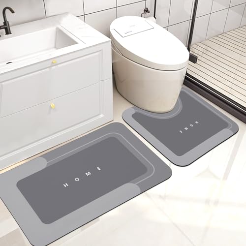 Housego 2PCS Absorbent Bath Mat Magic Rug Sets, Quick Drying Bath Mat Non-Slip Floor Rug Rubber Backed for Bathroom Kitchen Shower Sink, Water Absorbent (19.7''x23.6''+19.7''x31.9'', Dark Gray) - color: Dark Gray, size: 2 PCS (19.7" x 23.6", 19.7" x 31.9"
