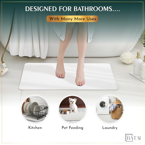 Extra Large Stone Bath Mat (31.5” x 19.7”) White Stone Bath Mats for Bathroom – Absorbent Diatomaceous Earth – Non-Slip Stone Shower Mat – Easy Clean, Quick Drying – Instant Dry Bathmat - XL - color: White