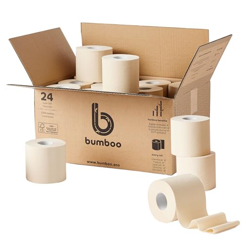 Bumboo Bamboo Toilet Roll 24 Pack | Unbleached Toilet Paper 3 ply, 300 Sheets | Eco Toilet Rolls | Plastic-Free, Soft, Strong & Sustainable Toilet Tissue, Beige - size: 24 Count (Pack of 1)