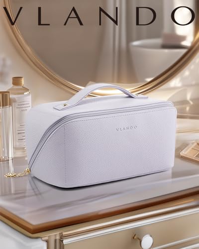 VLANDO Makeup Bag,Travel Toiletry Bag,Cosmetic Bag for Women PU Leather Portable Make up Bag for Skincare, Brushes & Travel Essentials-Purple - color: 08-Purple