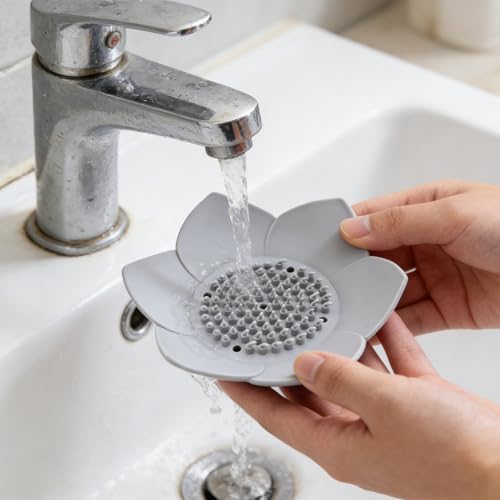 2 Pcs Lotus Shape Shower Steamer Tray, Silicone Soap Holder Non-Slip, Flower Shape Draining Soap Dishes with Self Draining for Shower Bathroom Counter,Non-Slip Holders,Bathtub,Modern Bathroom Decor
