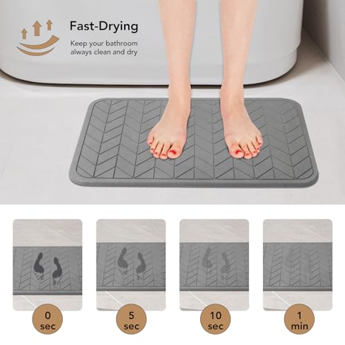 Stone Bath Mat, Diatomaceous Earth Shower Mat, Non-Slip Super Absorbent Quick Drying Bathroom Floor Mat, 2 Pack, Grey - color: Dark Grey 2