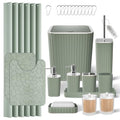 XLHOMO Bathroom Accessories Set - 25PC Sage Bathroom Set, Bathroom Set with Shower Curtain and Rugs, Sage Green Shower Curtain Set, Bathroom Accessory Set, Trash Can & Soap Dispenser - size: Bath Set+Shower Curtain+Rugs, style: Sage Green&Silver