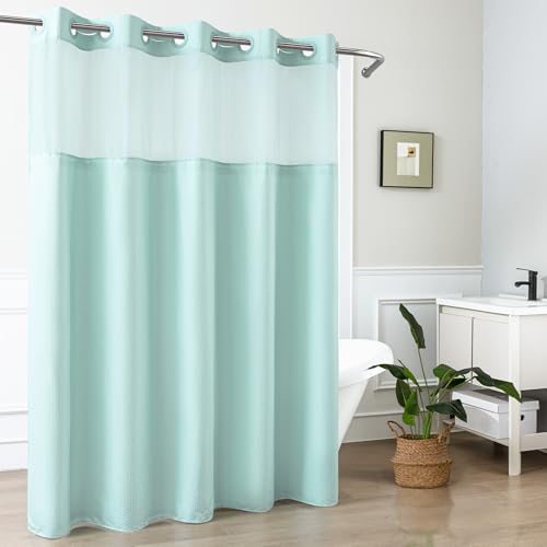 Mrs Awesome No Hook Shower Curtain with Snap-in Liner, Embossed Waffle Design Fabric Shower Curtain for Bathroom, Soft & Lightweight, 71x74, Sky Blue - color: Sky Blue, size: 71"W x 74"L (Pack of 1)