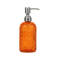 16 oz Diamond Pattern Glass Soap Dispenser, Kitchen and Bathroom Refillable Soap Dispenser with Rust Resistant Stainless Steel Pump for Hand Soap, Lotion Glass Liquid Dispenser - color: Orange