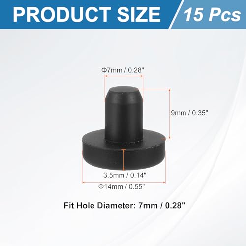 uxcell 15Pcs Silicone Hole Plug, Waterproof Solid T-Shaped Rubber Stoppers Bottle Seal Tube Pipe Plug End Cap for 7mm/0.28" Hole for Bathtub Bottle, 0.35" Plug Height, Black - color: Black, size: For 7mm/0.28" Hole, 0.35" Plug Height