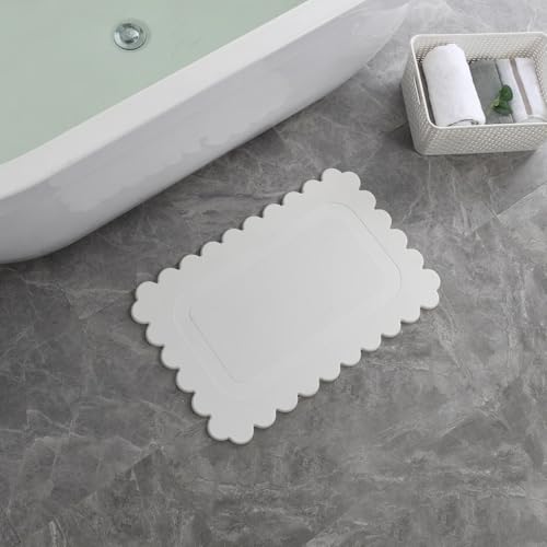 J&V TEXTILES Stone Bath Mat Diatomaceous Earth Shower Mat Non-Slip Super Absorbent Diatomite Stone Mats for Bathroom Floor Quick-Drying Easy to Clean (24''*15'' Grey) (Scallop Stone) - color: Scallop Stone