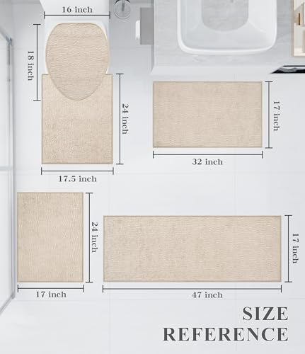 chakme Bathroom Rug Sets 5 Piece, Ultra Thin Bath Mat Quick Dry Bath Mat, Absorbent Bath Mats for Bathroom Non Slip Machine Washable, (Light Beige) - color: Light Beige, size: 5piece