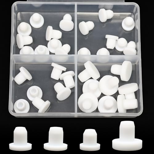 EASYEAH 4 Sizes 6.3/6.5/6.8/7 mm Silicone Plugs 1/4 in T-Shaped Soft Flexible Rubber Stopper Waterproof Seal Button Plug for 6.3-7 mm/0.25-0.28 in Hole, White, 32 Pcs - size: 6.3-7mm(0.25-0.28")