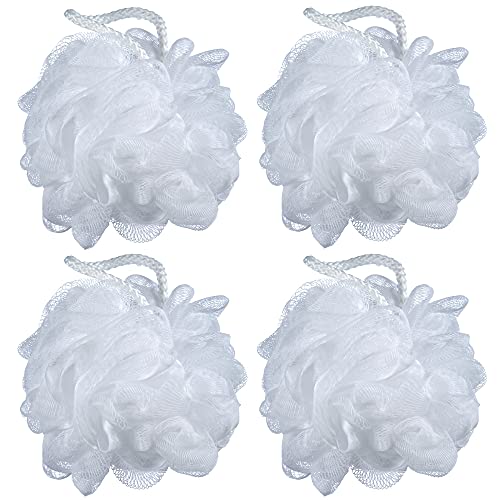 60g/pcs White Mesh Bath Sponge Pouf Shower Loofahs Shower Puff Pack of 4 (White) - color: White