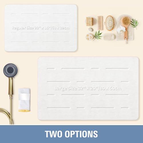 OTHWAY Large Stone Bath Mat, 32"x 20" Diatomaceous Earth Bath Mat for Bathroom Quick Drying Absorbing, Long Non-Slip Diatomite Hard Stone Shower Mat Instant Dry(White Grey) - color: White Grey