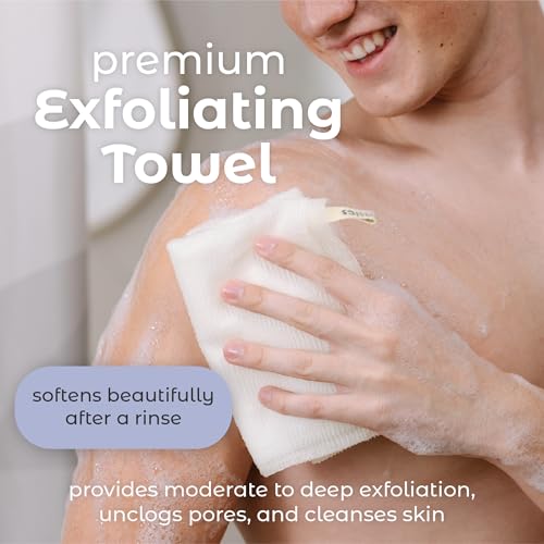 MainBasics Japanese Deep Exfoliating Shower Towel, 3 Pack, Airy Blossom | Japanese Nylon, Body Washcloth, Textured for Effective Exfoliation, Quick-Dry, Durable, Helps Reveal Smoother Skin - color: Airy Blossom