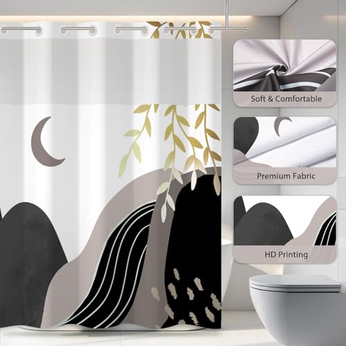 No Hook Shower Curtain Mid Century Boho with Snap in Liner, Hotel Grade Abstract Modern Shower Curtains Set for Bathroom, Spa Like Bath Curtain, Gray, 71" W x 86" L - color: 01 Mid Century - Gray, size: 71"W x 86"L (Pack of 1)