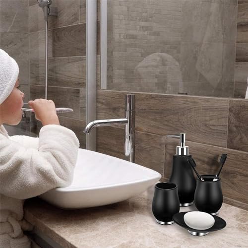 RQYIXI Bathroom Accessories Set 4 Pcs Toothbrush Holder Soap Dispenser Ceramic Bathroom Accessory Set with Toothbrush Cup Soap Dish Tumbler Black - color: K-black