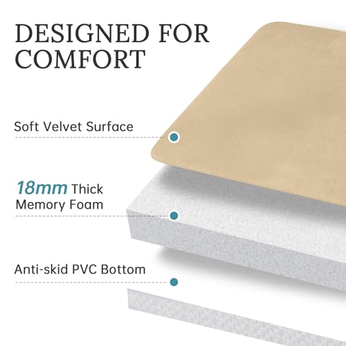 HUXMEYSON Bathroom Rugs Sets 3 Piece, Ultra Soft Velvet Memory Foam Bath Rugs, Non-Slip & PVC Backing Bathroom Mat Set, Washable Quick Dry Bath Rug - Khaki - color: Khaki, size: 17"x24"+20"x32"+U Shape 20"x24"