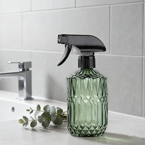 Glass Handheld Spray Bottle, 15oz Refillable Water Bottle Spray, Reusable Adjustable Nozzle Plant Mister Spray Bottles Indoor, Plant Mister for Hair, Cleaning, Gardening, Pets Care (Green) - color: Green a