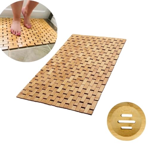 Bamboo Bath Mat 24 x 16 Inches and Wooden Soap Dish Set Bathroom Rugs Bathtub Mat Non Slip Bath Mats for Bathroom, Kitchen Sauna Spa Hot Tub Outdoor Decor - color: Wood, size: 24x16