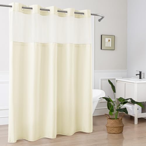 Mrs Awesome No Hook Shower Curtain with Snap-in Liner Less Time On/Off, Embossed Waffle-Look Textured Fabric Shower Curtain for Bathroom, Soft & Lightweight, 71x74, Cream - color: Cream, size: 71"W x 74"L (Pack of 1)