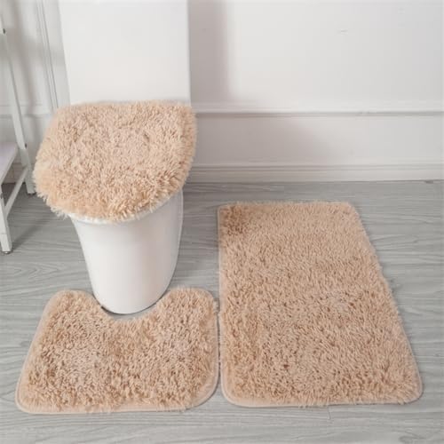 Bathroom Rugs Sets 3 Piece Thick Fluffy Soft Bathroom Rugs and U-Shaped Toilet Mat Washable Absorbent Floor Mat Light Brown - color: Light Brown