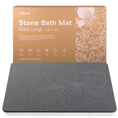 XMarrat Extra Large Stone Bath Mat Large, 31.5'' x 19.7'' Diatomaceous Earth Non-Slip Stone Shower Mat, Super Absorbent Diatomite Stone Mats for Bathroom, Quick Drying, Easy to Clean (Dark Gray) - color: Dark Grey F1, size: 31.5" x 19.7" (Rectangular)