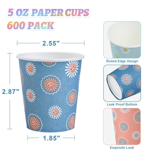 SIUQ [600 Pack 5 oz Paper Cups, Disposable Bathroom Cups, Small Mouthwash Cups, Hot/Cold Beverage Drinking Mini Cup for Party, Picnic, BBQ, Travel (Daisy) - color: Daisy 5oz-600 pack