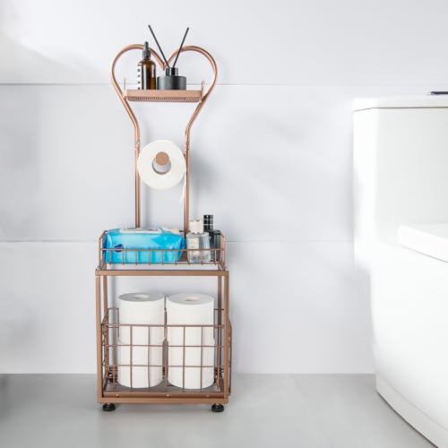 Freestanding Toilet Paper Holder, Drawer Style Storage Compartment, with Storage Shelf Reserve for Phone Tablet Magazine Bathroom Organizer (Red Copper) - color: Red Copper