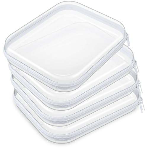 Hoolerry 4 Pcs Hard Clear Zipper Case Makeup Bags Plastic Zipper Pouch Transparent Storage Box Containers for Cosmetics, Snacks, Building Blocks, Puzzles(Clear,9.8 x 7.9 x 2 in,White) - color: White, size: 9.8 x 7.9 x 2 in