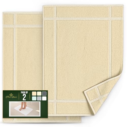 Pearl Linens Pack of 2 100% Cotton Bath Mat 20x30 inches, Soft & Absorbent Quick Dry Bathroom Mat Set, Not Bathroom Rugs, After Shower Mat, Bath Tub Mat, 687 GSM, Machine Washable, Beige - color: Beige, size: 20x30 - Set of 2