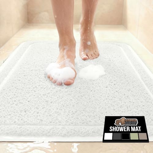 GORILLA GRIP Exfoliating Bath and Shower Mat, Textured Backing, 30x16 Soft Loofah-Style Foot Scrubber for Outside or Inside Bathtub, Quick Dry Easy Drainage Tub Floor Mats, Bathroom Essentials, White - color: White, size: 30" x 16" (Rectangular)