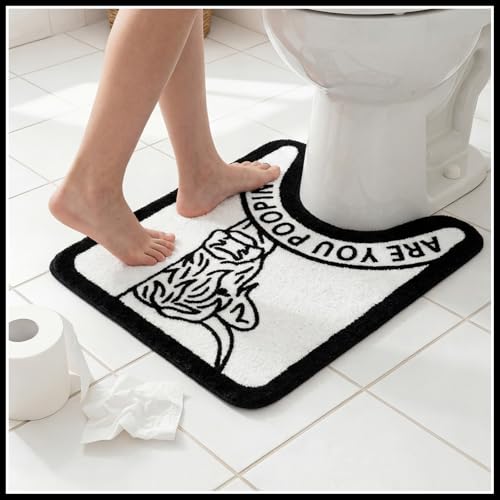 Dunzy Highland Cow Bathroom Rug are You Pooping Funny Toilet Mats for Bathroom U Shaped Highland Cow Stuff Non Slip Soft Bath Mat Water Absorbent Bath Rug, 20 x 24 Inch (Minimalist)