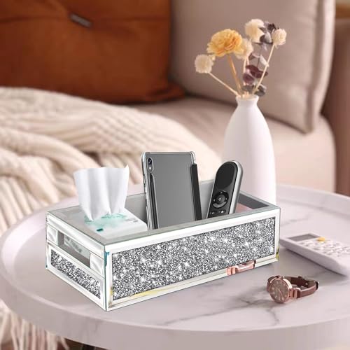 Wocred Bathroom Basket Toilet Tank,Crushed Diamond Mirrored Bathroom Tray Wall-Mounted,Silver Storage Organizer fits Dresser Bedroom,Bathroom,Coffee Table.(15”x7”x3.8”) - color: Silver - 7 Inch
