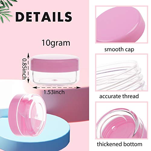 10 Gram Sample Containers with Lids, 10 Pack Sample Jars, Small Cosmetic Travel Container for Makeup, Lotion, Cream, Powder, 10 ML Mini Containers with Pink Lids - color: Pink
