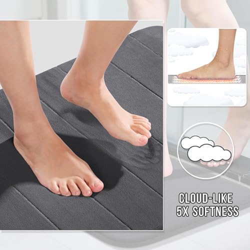Yimobra Large Bath Mat Set 2 Piece- Super Soft Absorbent Quick Dry Memory Foam Bathroom Rugs, Machine Washable Non Slip Floor Carpet for Tub Shower & Double Vanity (17x24 & 44x24, Dark Gray) - color: Dark Gray, size: 44x24+24x17 Inch
