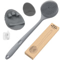 Manmihealth Silicone Back Scrubber (Thick Bristles) & Bath Glove & Face Brush Set (3PCS), Super-Exfoliating & Lathering Body Scrubber, Shower Brush, Face Scrubber Combination, with a Free Hook (Gray) - color: Gray, size: Thick Bristles Set