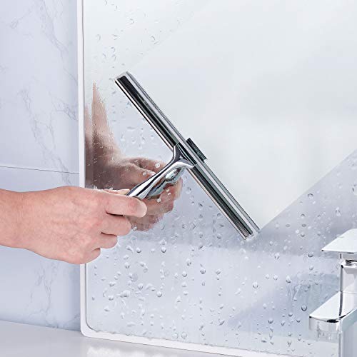 Ettori Shower Squeegee Clear Glass Wall Cleaner Stainless Steel with Suction Storage Hook -10'', Chrome - color: Chrome