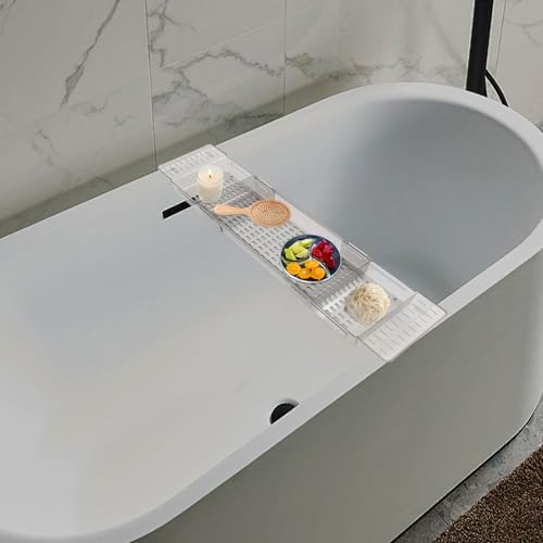 Bathtub Caddy Tray for Luxury Bathroom Bath Tub Table Tray Shelf for Shower Adjustable Expandable Bath Trays Gray
