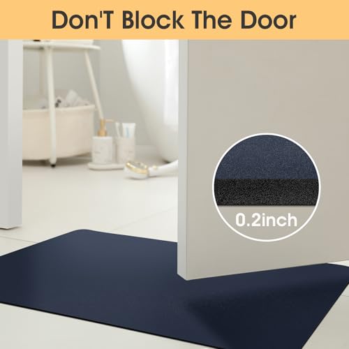 ACCUMTEK Non Slip Bath Mat, Thin Bathroom Rugs Fit Under Door, Quick Dry Bath Mats, Machine Washable Bath Rugs for Bathroom, Bathtub & Kitchen, Bathtub, Dark Blue/Solid/36 x24 - color: Dark Blue, size: 2' x 3' (Rectangular)