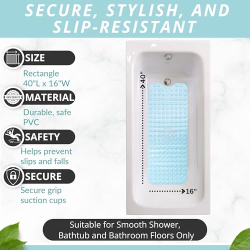 ENKOSI Bath Mat - Large Non Slip Bathtub & Shower Mat - Extra Long 40 x 16 Inch Bathroom Mats for Tub Nonslip Anti Slip Bathmats (40x16 Light Blue 1-Pack) - color: Light Blue