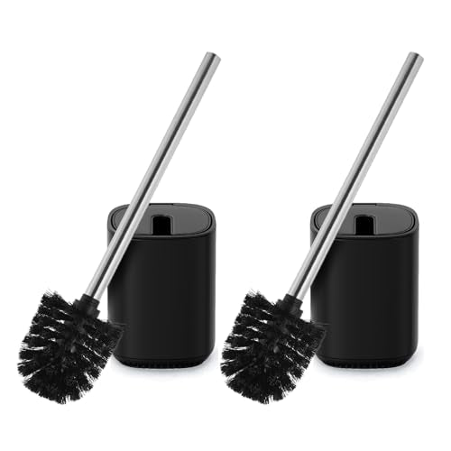 Toilet Brush and Holder Set Toilet Bowl Brush Stainless Steel Automatic Open lid Toilet Bowl Cleaner Brush Set Toilet Scrubber Kit Toilet Cleaning Brush for Bathroom - color: Black