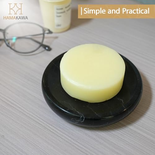 Natural Marble Soap Dish, Round Black Jewelry Dish 4.5 inch, Limestone Shower Soap Holder, Modern Stone Sponge Holder with White Stripe, Obsidian Bar Soap Saver Tray for Bathroom, Kitchen - color: Black 4.5-in Circ